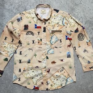 Vaccari Shirt Men Small Western Texas Cowboy Lone Star State All Over Print AOP